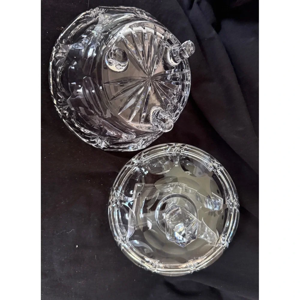 Vintage Cut Lead Crystal Lidded Candy Dish Footed Bowl with Finial Lid 8x6.25